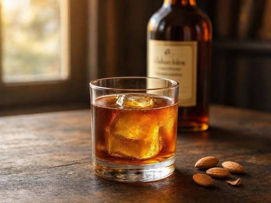 Cocktail French Connection au cognac et amaretto avec glaçons dans un verre old fashioned