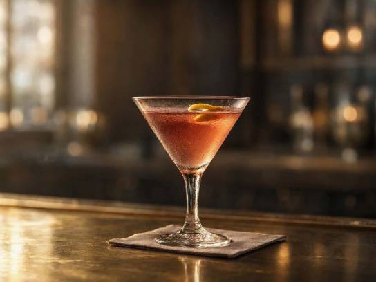 Cocktail Urbinos dans un verre à martini sur le comptoir d'un bar de luxe