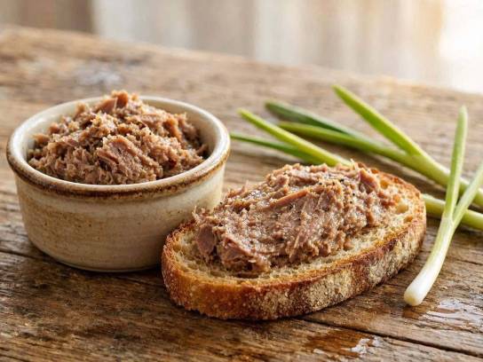 Recette de grillon charentais dans un ramequin et étalé sur une tranche de pain de campagne
