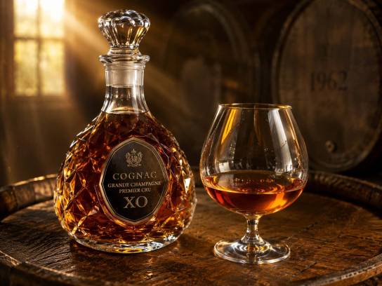 Une bouteille de Cognac et un verre