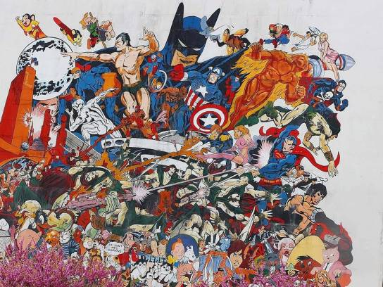 Mur peint "Héros de la BD et de dessins animés" - Angoulême, Charente, Nouvelle-Aquitaine, France.