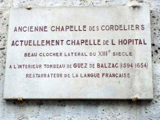 Chapelle des Cordeliers - Plaque commémorative - Angoulême, Charente, Nouvelle-Aquitaine, France.