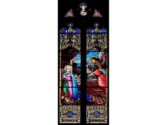 Église Saint-André : vitrail (1884) de Lucien-Leopold Lobin représentant l'Annonciation - Angoulême, Charente, Nouvelle-Aquitaine, France.