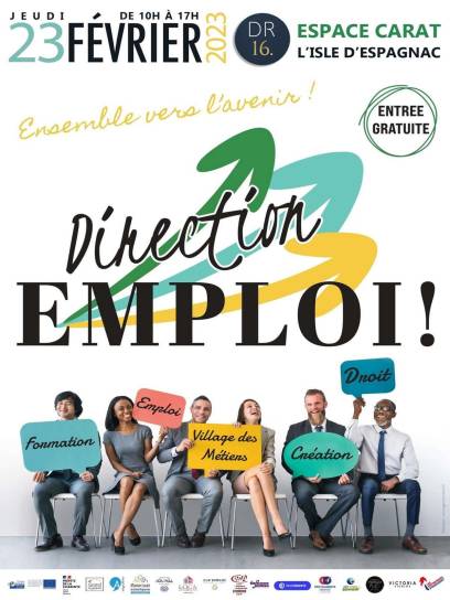 Affiche Salon Direction Emploi - L'Isle-d'Espagnac, Charente, Nouvelle-Aquitaine, France.