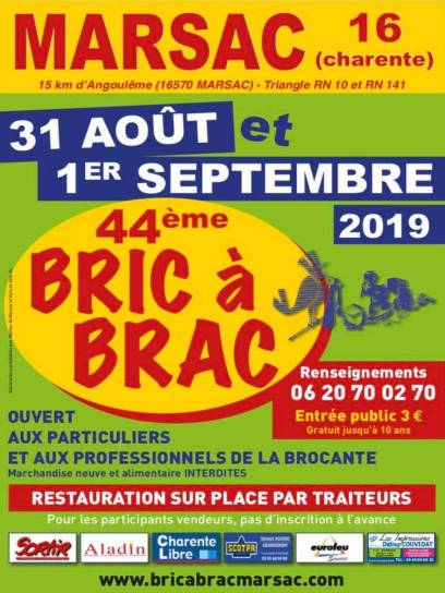 Affiche du bric-à-brac de Marsac, Charente, Nouvelle-Aquitaine, France.