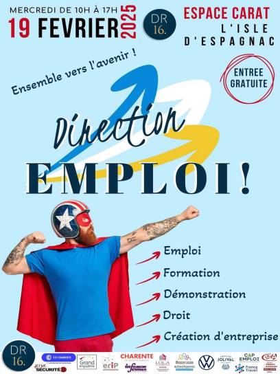 Affiche du salon Direction Emploi - L'Isle-d'Espagnac, Charente, Nouvelle-Aquitaine, France.