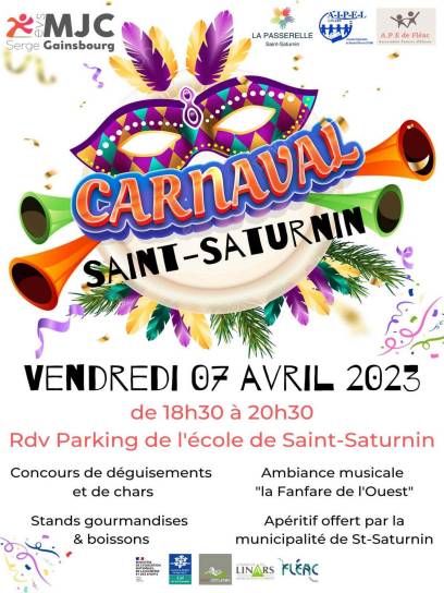 Affiche du carnaval à Saint-Saturnin, Charente, Nouvelle-Aquitaine, France.