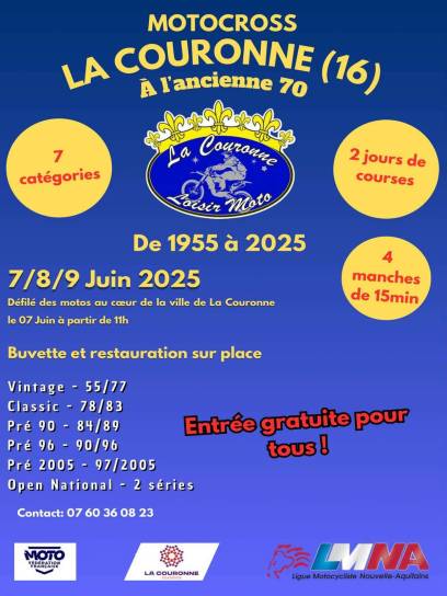 Affiche du motocross à l'ancienne 70 - La Couronne, Charente, Nouvelle-Aquitaine, France.