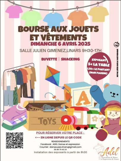Affiche de la bourse aux jouets et vêtements de l'ADEL - Linars, Charente, Nouvelle-Aquitaine, France.