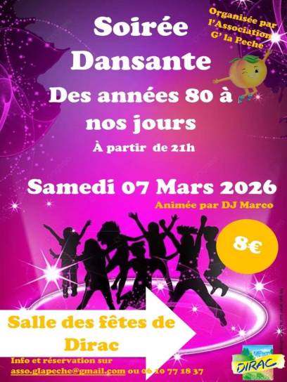 Affiche Soirée dansante - Des années 80 à nos jours - Dirac, Charente, Nouvelle-Aquitaine, France.