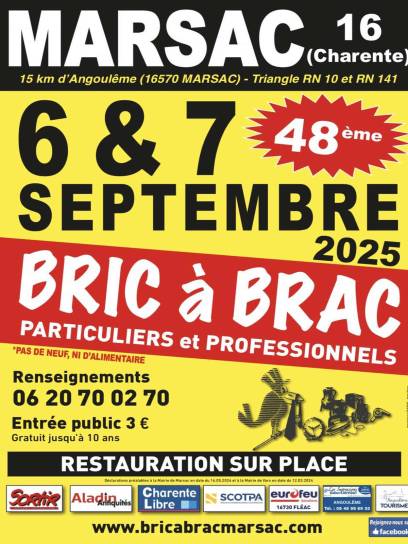 Affiche du bric-à-brac de Marsac, Charente, Nouvelle-Aquitaine, France.