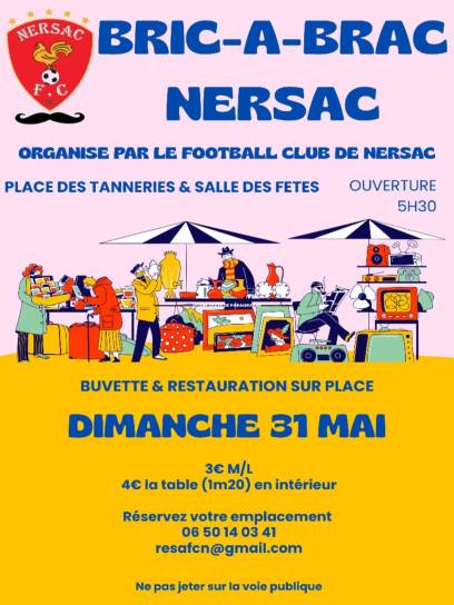 Affiche du bric-à-brac du Football Club de Nersac, Charente, Nouvelle-Aquitaine, France.
