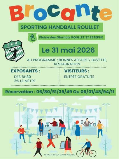 Affiche de la brocante du Sporting Handball Roullet - Roullet-Saint-Estèphe, Charente, Nouvelle-Aquitaine, France.
