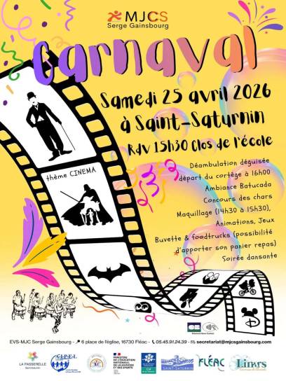 Affiche du carnaval à Saint-Saturnin, Charente, Nouvelle-Aquitaine, France.