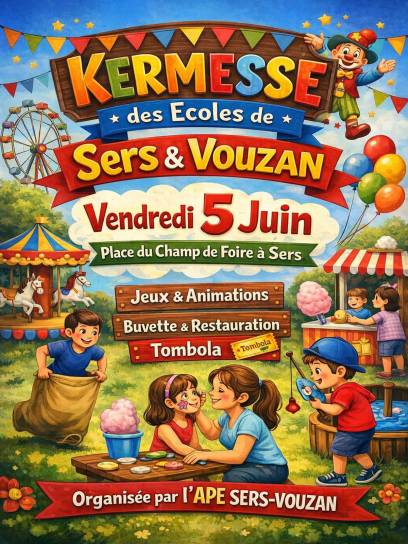 Affiche de la kermesse des écoles de Sers et Vouzan, Charente, Nouvelle-Aquitaine, France.