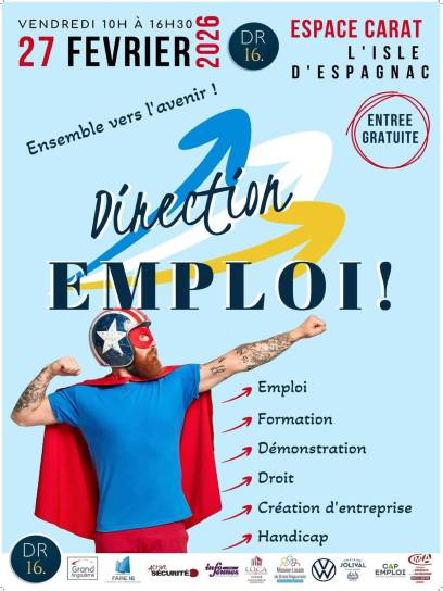 Affiche du salon Direction Emploi - L'Isle-d'Espagnac, Charente, Nouvelle-Aquitaine, France.