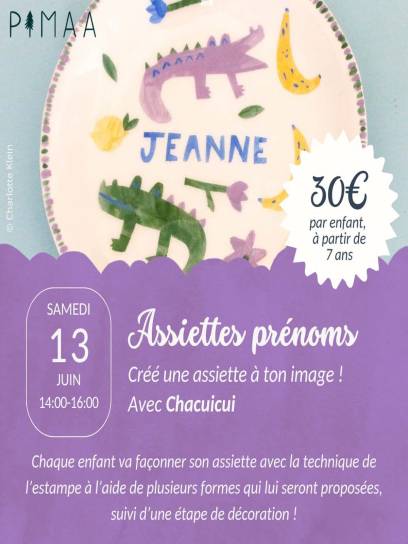 Affiche atelier assiettes prénoms - Angoulême, Charente, Nouvelle-Aquitaine, France.
