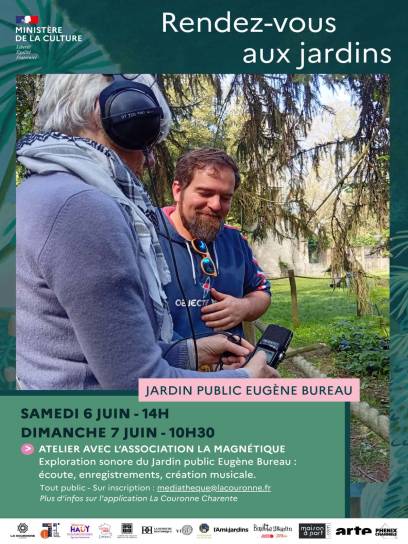 Affiche Rendez-vous aux jardins - Atelier explorations sonores - La Couronne, Charente, Nouvelle-Aquitaine, France.
