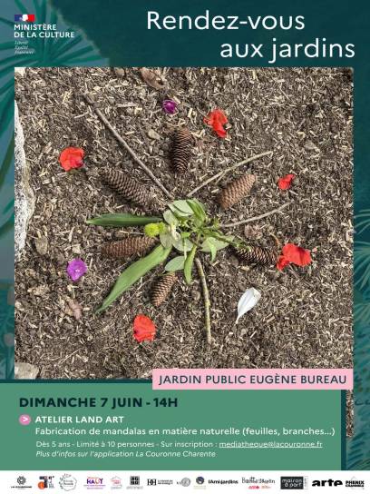 Affiche Rendez-vous aux jardins - Atelier Land art - La Couronne, Charente, Nouvelle-Aquitaine, France.