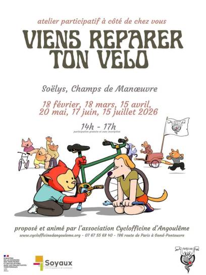 Affiche Atelier participatif "Viens réparer ton vélo" - Soyaux, Charente, Nouvelle-Aquitaine, France.