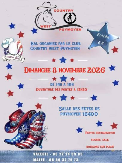 Affiche Bal Country à Puymoyen, Charente, Nouvelle-Aquitaine, France.