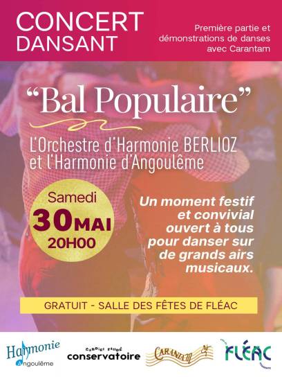 Affiche Bal populaire à Fléac, Charente, Nouvelle-Aquitaine, France.
