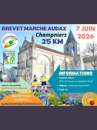 Affiche Brevet Audax de Marche à Champniers, Charente, Nouvelle-Aquitaine, France.
