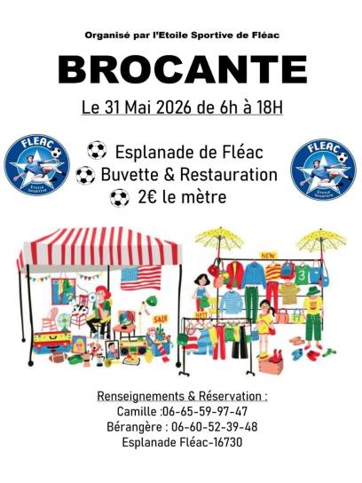 Affiche de la brocante de l'Étoile Sportive de Fléac, Charente, Nouvelle-Aquitaine, France.