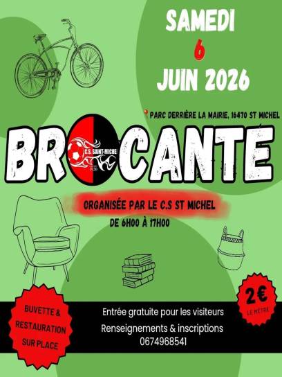 Affiche Brocante du CS Saint-Michel, Charente, Nouvelle-Aquitaine, France.