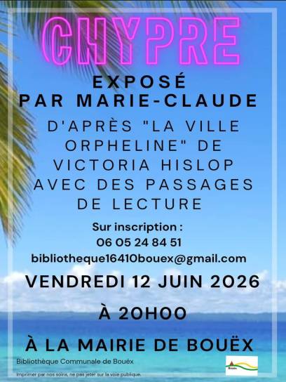 Affiche Chypre - Entre histoire, mémoire et littérature - Bouëx, Charente, Nouvelle-Aquitaine, France.