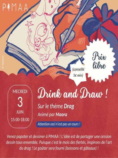 Affiche atelier Drink and Draw "Drag" - Angoulême, Charente, Nouvelle-Aquitaine, France.