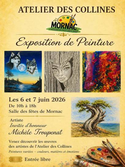 Affiche Exposition de L'Atelier des Collines - Mornac, Charente, Nouvelle-Aquitaine, France.