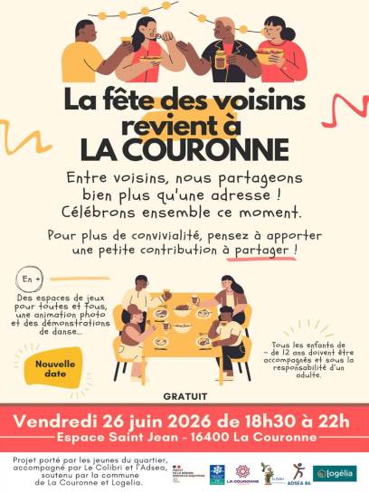 Affiche de la Fête des voisins à La Couronne, Charente, Nouvelle-Aquitaine, France.