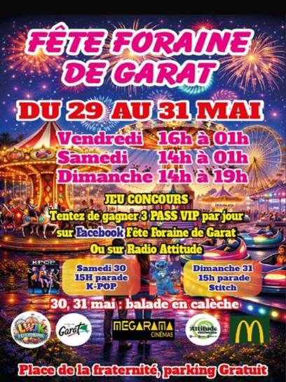 Affiche de la fête foraine de Garat, Charente, Nouvelle-Aquitaine, France.