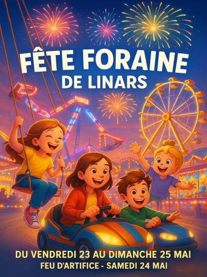 Affiche de la fête foraine de Linars, Charente, Nouvelle-Aquitaine, France.