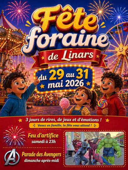 Affiche de la fête foraine de Linars, Charente, Nouvelle-Aquitaine, France.
