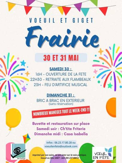 Affiche de la fête foraine de Voeuil-et-Giget, Charente, Nouvelle-Aquitaine, France.