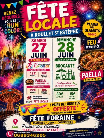 Affiche Fête locale à Roullet-Saint-Estèphe, Charente, Nouvelle-Aquitaine, France.