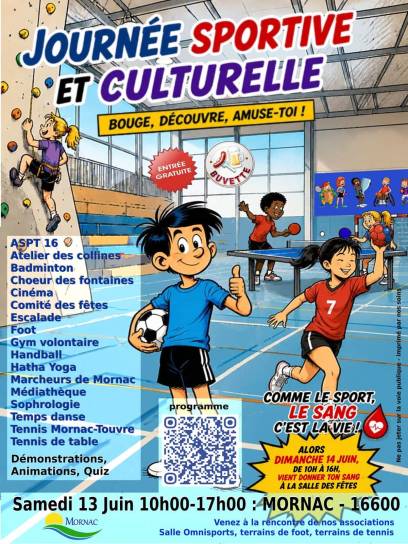 Affiche Journée sportive et culturelle à Mornac, Charente, Nouvelle-Aquitaine, France.