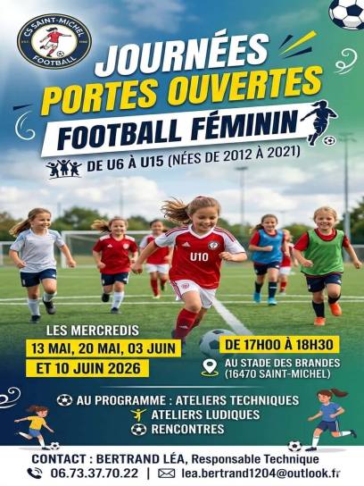 Affiche Journées portes ouvertes - Football féminin - Saint-Michel, Charente, Nouvelle-Aquitaine, France.