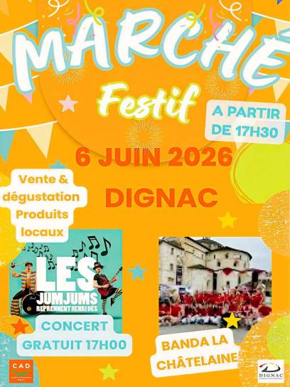 Affiche du marché festif à Dignac, Charente, Nouvelle-Aquitaine, France.
