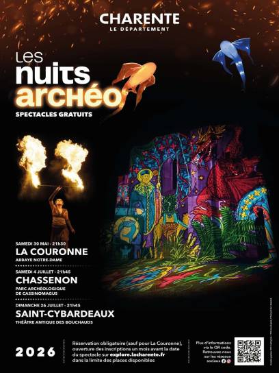 Affiche Nuit Archéo à l'Abbaye de La Couronne, Charente, Nouvelle-Aquitaine, France.