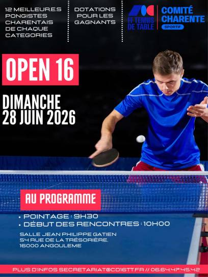 Affiche Open 16 départemental - Angoulême, Charente, Nouvelle-Aquitaine, France.
