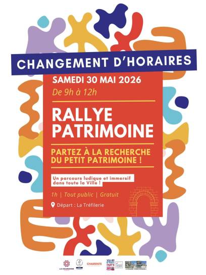 Affiche Rallye Patrimoine - Partez à la découverte du petit patrimoine local - La Couronne, Charente, Nouvelle-Aquitaine, France.