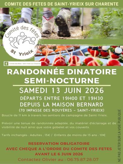 Affiche de la randonnée dînatoire semi-nocturne - Saint-Yrieix-sur-Charente, Charente, Nouvelle-Aquitaine, France.