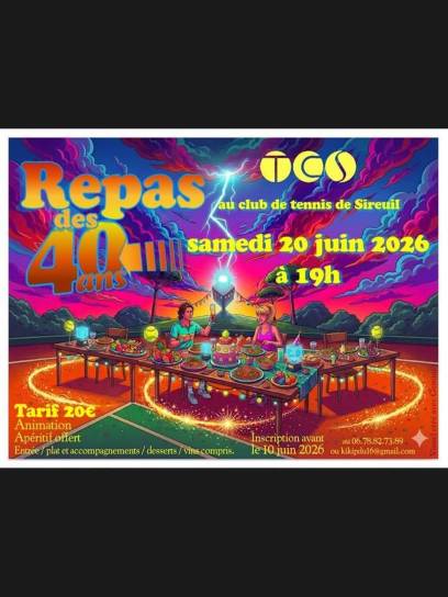 Affiche Repas des 40 ans du TC Sireuil, Charente, Nouvelle-Aquitaine, France.