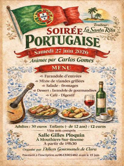 Affiche Soirée Portugaise - Mouthiers-sur-Boëme, Charente, Nouvelle-Aquitaine, France.