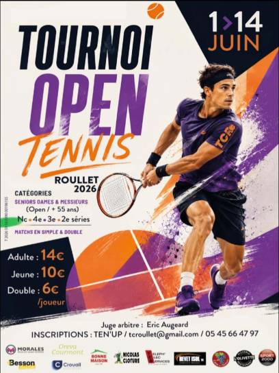 Affiche Tournoi open de tennis du TC Roullet - Roullet-Saint-Estèphe, Charente, Nouvelle-Aquitaine, France.