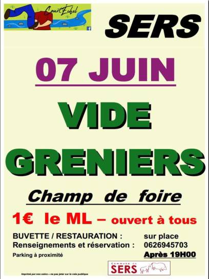 Affiche Vide-grenier de l'association CourtEchel - Sers, Charente, Nouvelle-Aquitaine, France.
