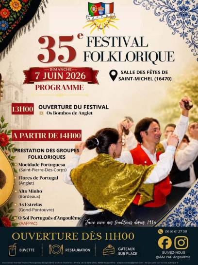 Affiche du festival folklorique portugais - Saint-Michel, Charente, Nouvelle-Aquitaine, France.